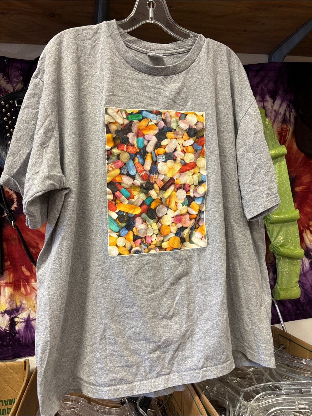 Supreme Gray T-Shirt with Multicolor Candy Graphic